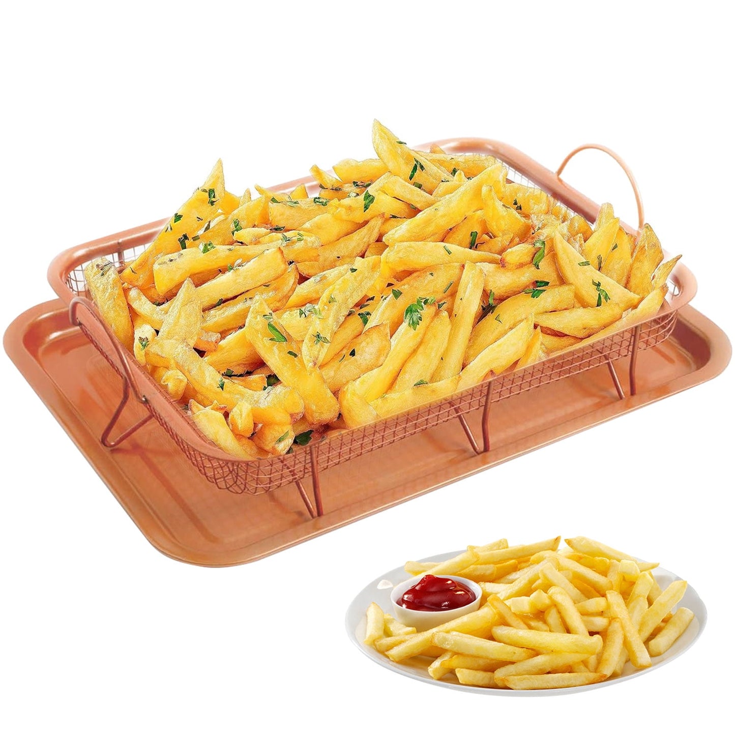 Air Fryer Basket for Oven, Stainless Steel Crisper Basket Tray, Nonstick Air Fryer Accessories Pan, Air Fryer Baking Tray and Pan Set, 13.8" x 9.8"