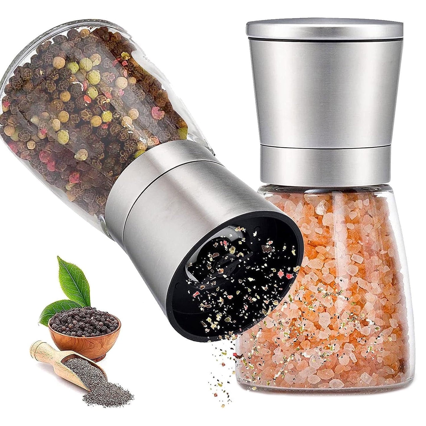 1 Pcs Salt or Pepper Grinder, Manual Spice Mill, Refillable Pepper Mill Grinder, Stainless Steel, Adjustable Coarseness, 180ml/6oz, Perfect for Peppercorn, Salt or Spice