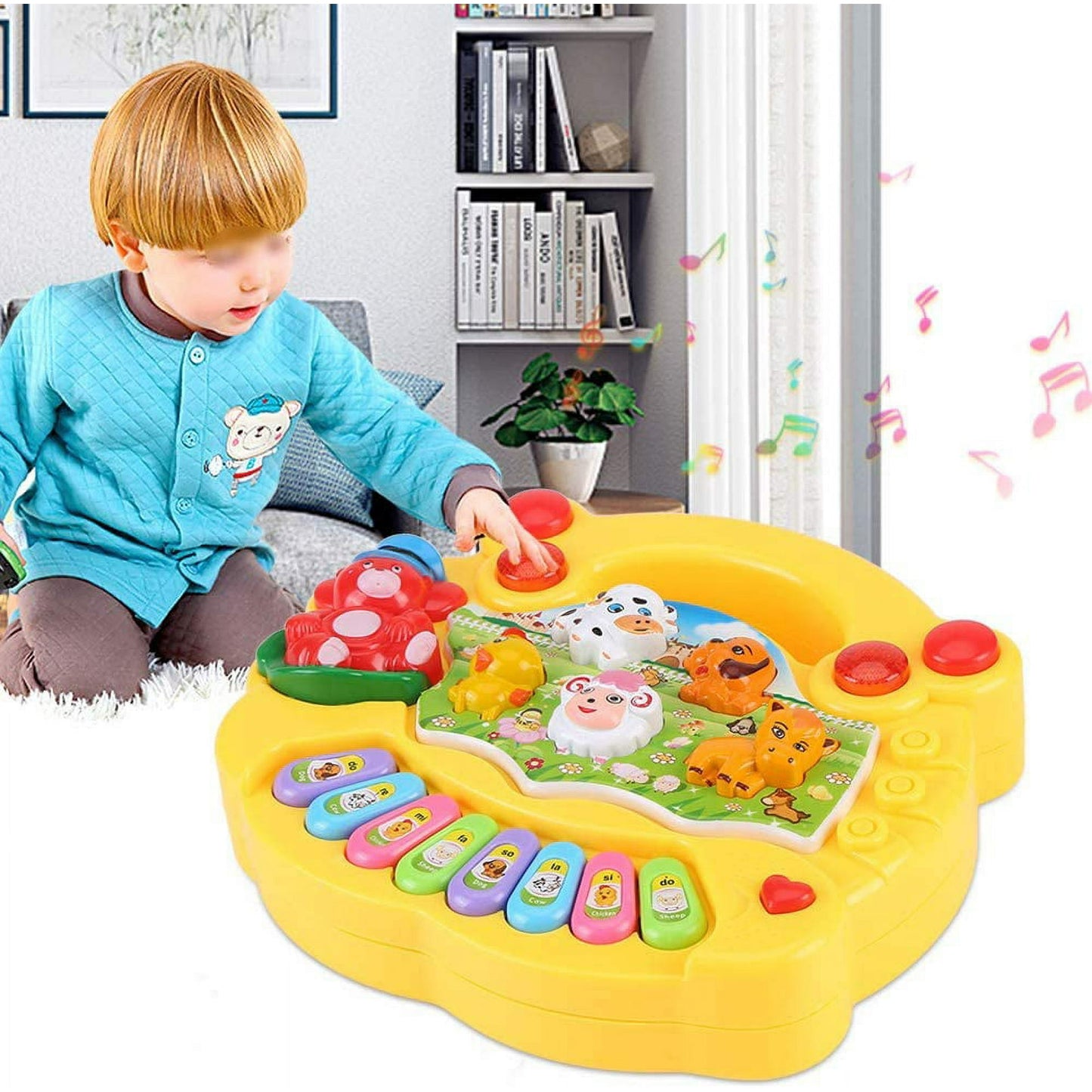 Baby Music Keyboard Piano Drum Set, Baby Piano Light Up Animal Musical Toys,Infant Piano Toys for 1-3, Toddler Piano 6 12 18 24 Months Early Educational Toys
