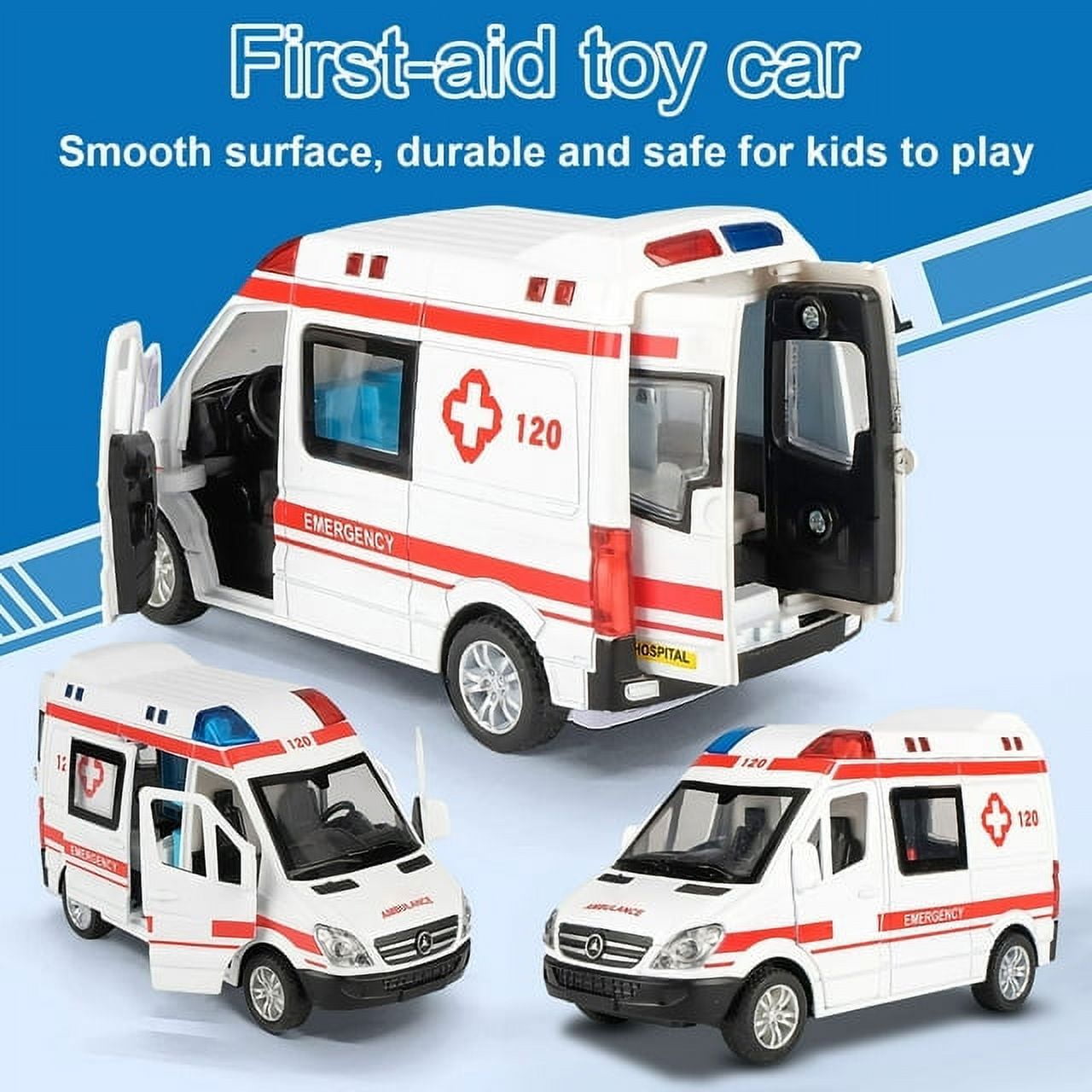 Fixdono Ambulance Toy Car with Light & Siren Sound Effects, Rescue Vehicle Toy for Boys Age 3 and up