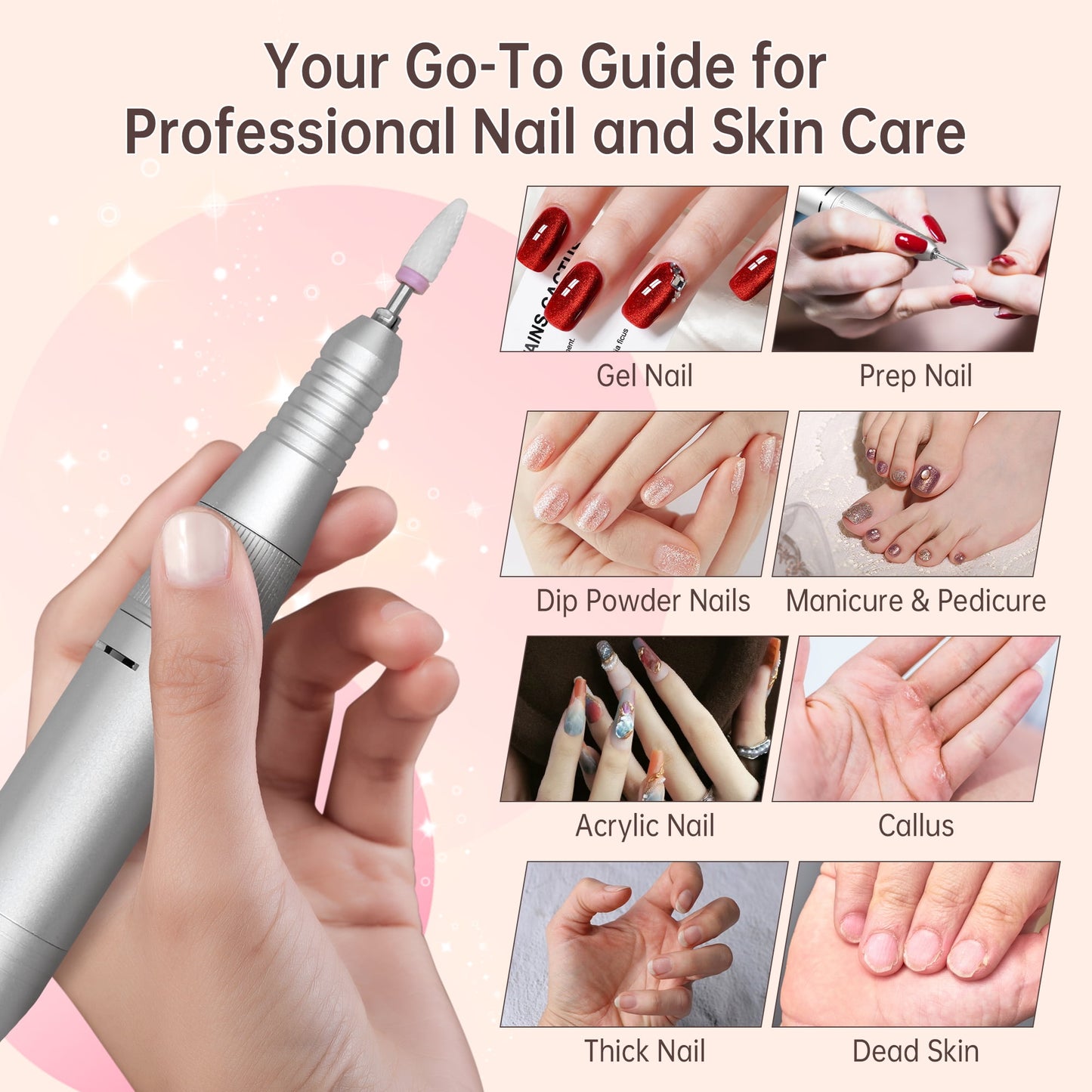 Sentryse Electric Nail Drill 40000RPM Professional Electric File Rechargeable Nail Drill Machine with LCD Display & Base & 7 Bits for Salon Manicures
