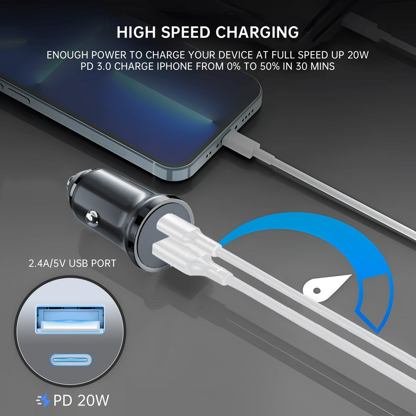 Fixdono Compatible with iPhone Fast Car Charger, 20W Car Charging Adapter for iPhone, Black