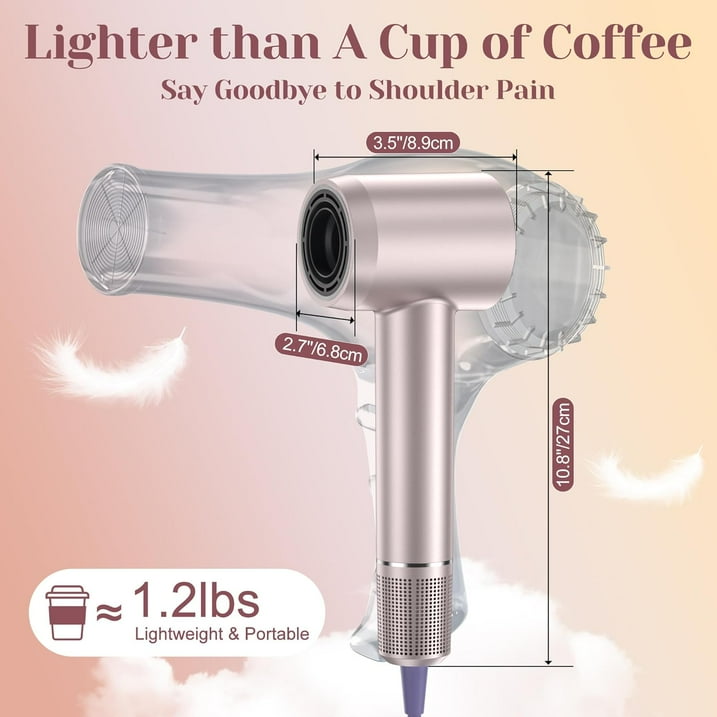 Hair Dryer, Blunova High-Speed Ionic Lightweight Blow Dryer, High Volume Air for Rapid Drying