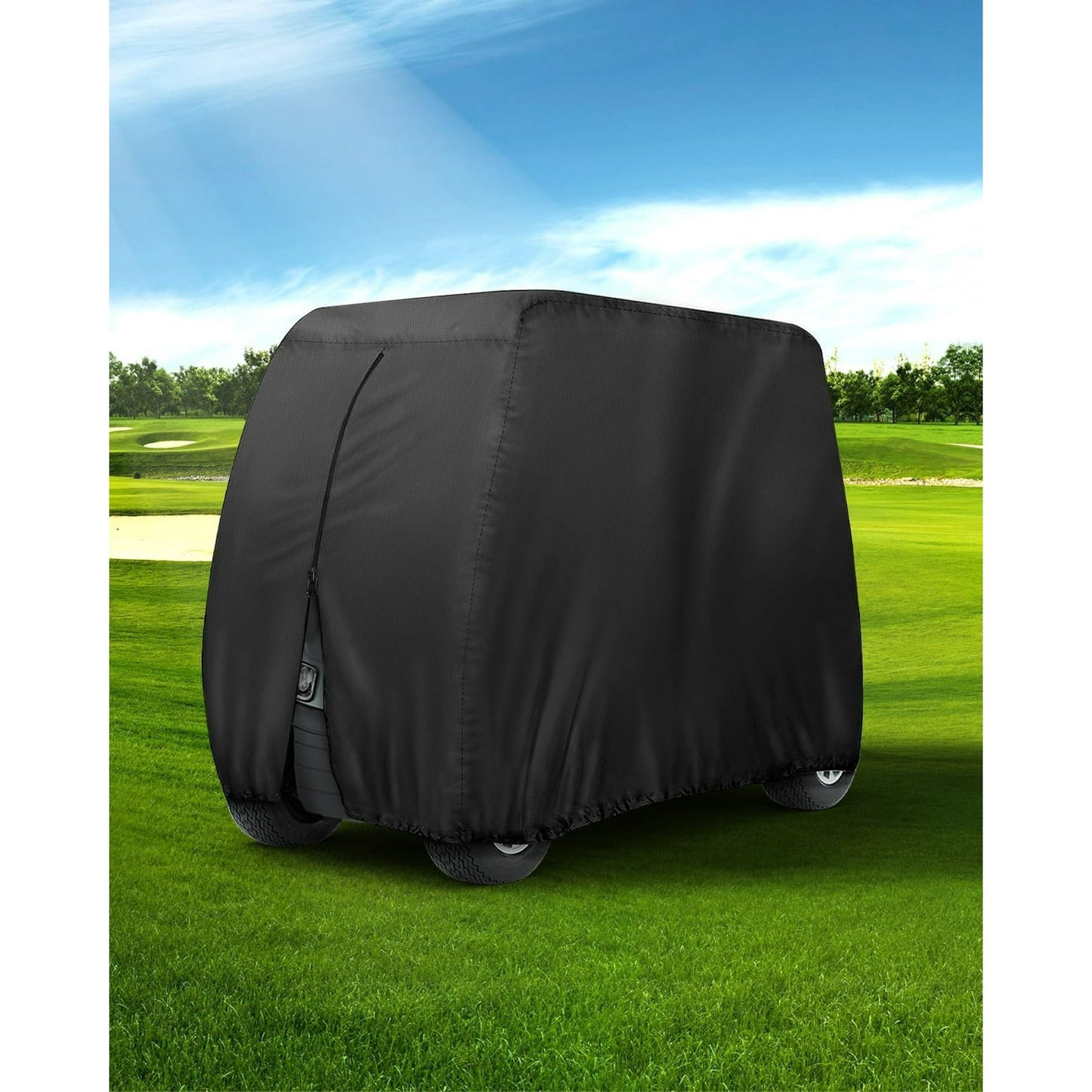 Fixdono 4 Passenger Golf Cart Cover, Waterproof Outdoor 4 Seat Club Car Cover, Fit for Golf Cart up to 112 inch, Black