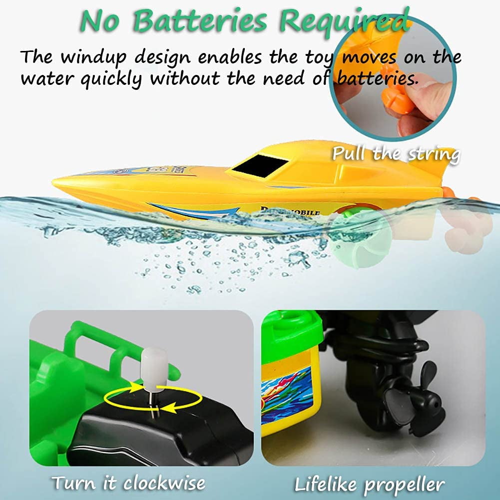 Wind-up Boat Bathtub Toy Set, 4 Pack Bathtub Boat Toy Speed Boat Toy Pull and Go Yacht Water Toy Motorboat Bath Toy Tub Toy for Kids (Random Color)