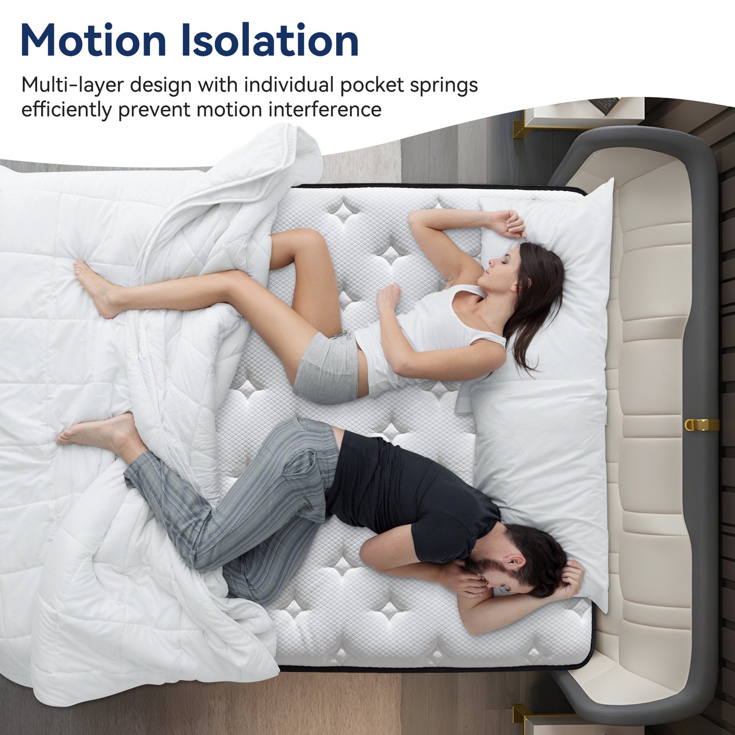 Hillnova 12" Queen Mattress, Euro Top Foam & Pocket Spring Hybrid Mattress in a Box, Plush Comfort, Pressure Relief and Motion Isolation