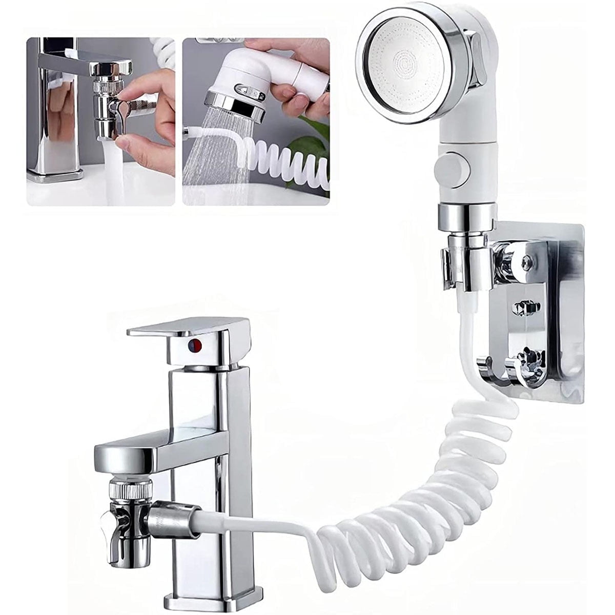 1 Set Sink Hose Faucet Sprayer Attachment, Handheld Shower Head Faucet Extension, 5ft Extension Sink Sprayer with ON/Off, Bathroom Faucet Sprayer Rinser for Kitchen, Bathroom, Laundry Sinks