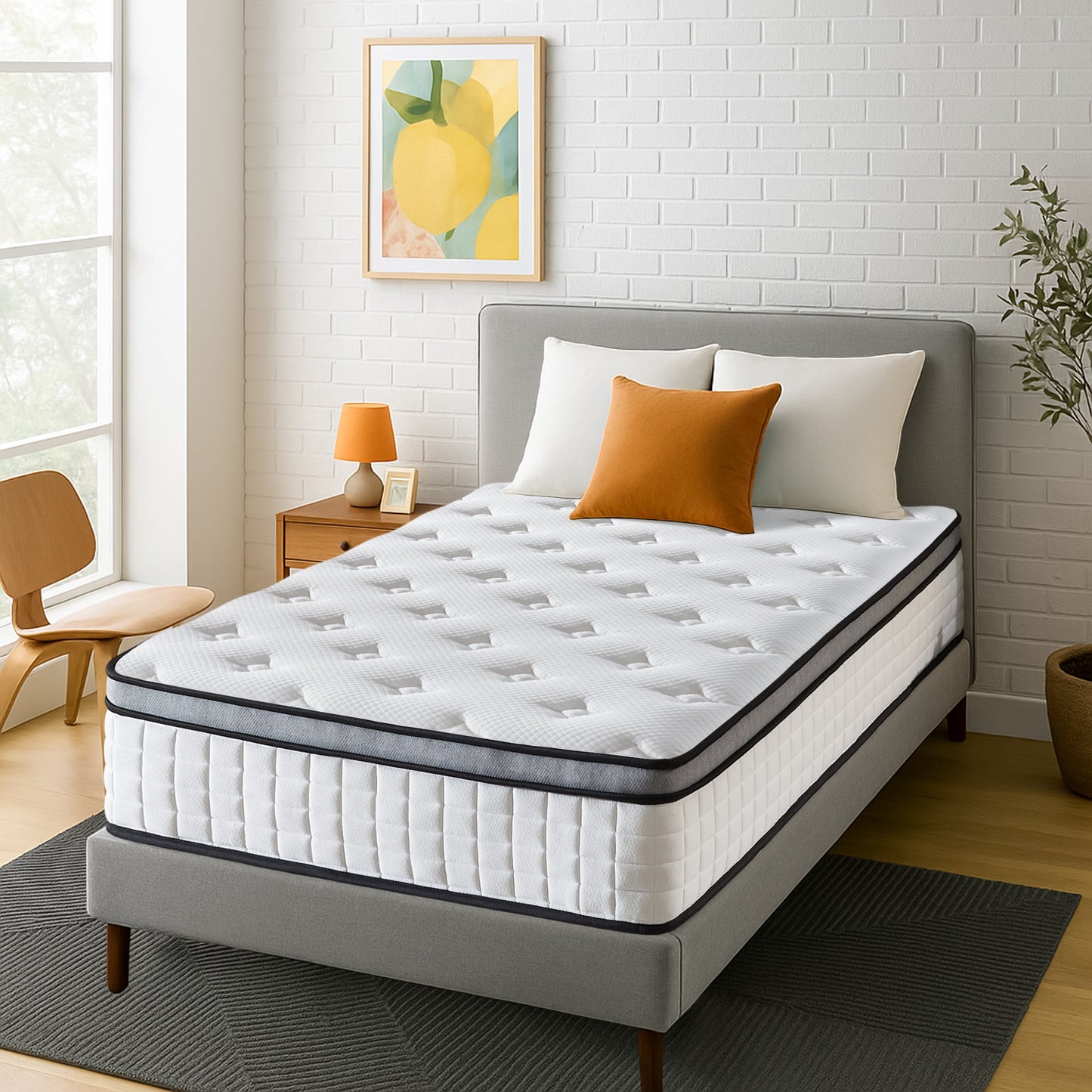 Hillnova 12" Twin Mattress, Euro Top Foam & Pocket Spring Hybrid Mattress in a Box, Plush Comfort, Pressure Relief and Motion Isolation