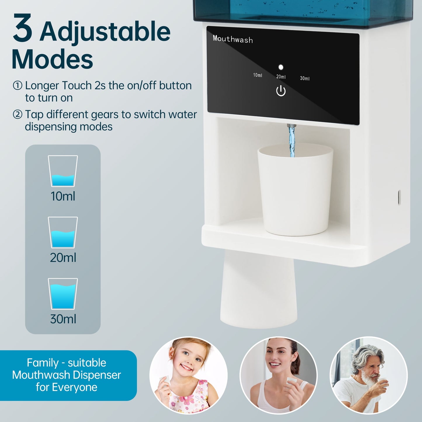 1 pcs 20oz Automatic Mouthwash Dispenser, 3 Dispensing Levels, Sensor-Activated Electric Mouth Wash Dispensers for Bathroom, Smart Mouthwash Dispenser with 2 Magnetic Cups, Wall-Mounted£¦Countertop