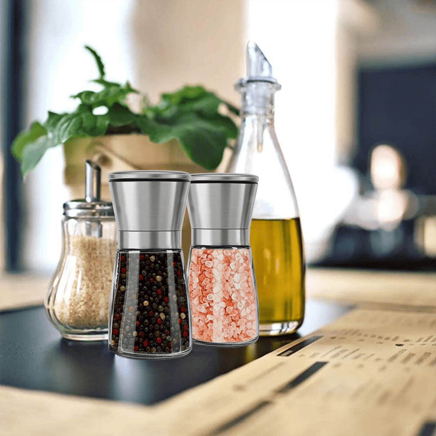 Fixdono Salt or Pepper Grinder, Manual Spice Mill, Refillable Pepper Mill Grinder, Stainless Steel, Adjustable Coarseness, 180ml/6oz, Perfect for Peppercorn, Salt or Spice