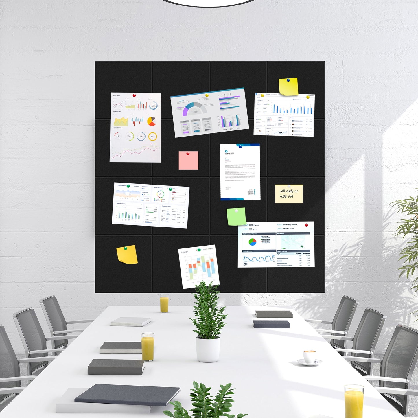 Reichtum Felt Tile Bulletin Board, 16 Pack Felt Wall Tiles with 100 Push Pins,10 Push Pin Clips, Sticky Notes, Large Alternative Cork Board for Walls Home Office, 47 X 47 inches