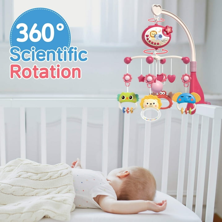 CreWear Crib Mobile with Music and Lights, Baby Mobiles for Cribs, Nursery Musical Mobile for Bassinets Toys Hanging Girls Boys
