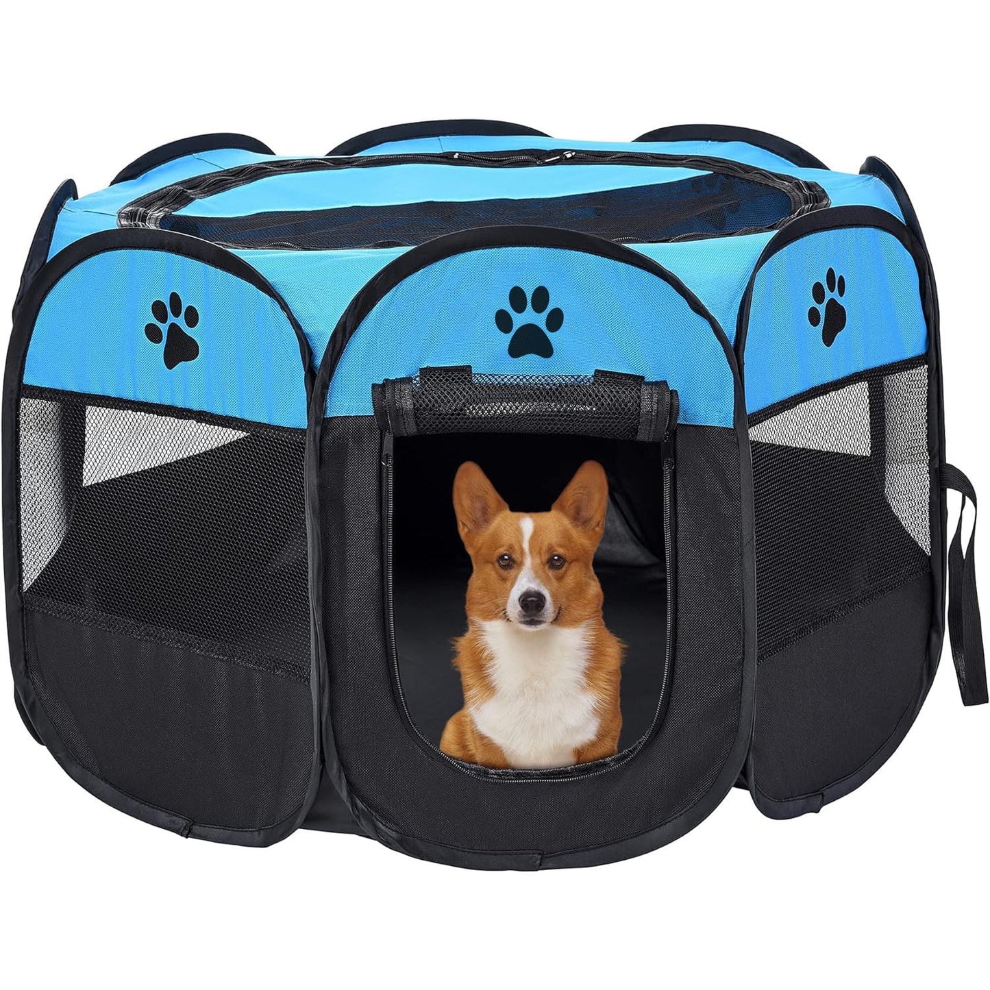 Blunova Portable Pet Playpen, Foldable Dog Playpen for Dogs and Cats, Rabbits, Pet Exercise Pet Tents Indoor Outdoor Use, 29" x 29" x 17", Blue