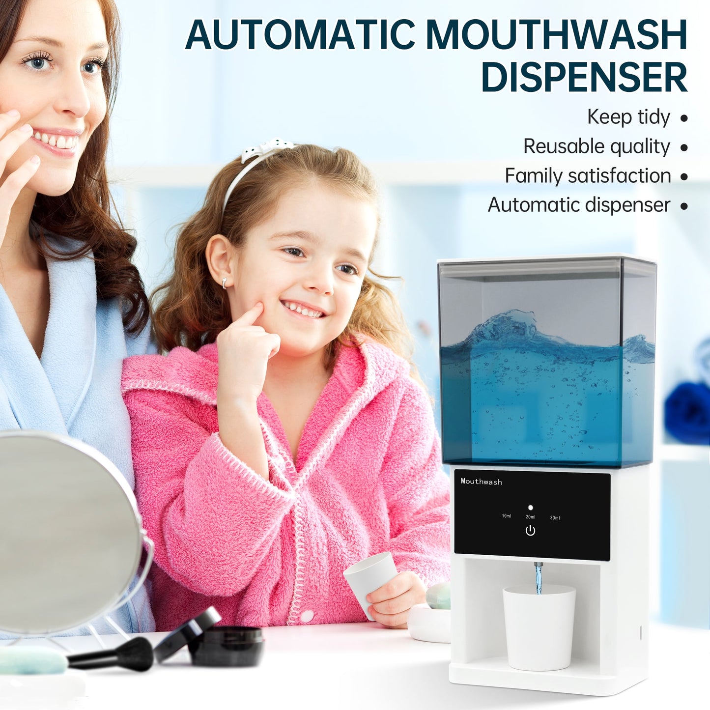 1 pcs 20oz Automatic Mouthwash Dispenser, 3 Dispensing Levels, Sensor-Activated Electric Mouth Wash Dispensers for Bathroom, Smart Mouthwash Dispenser with 2 Magnetic Cups, Wall-Mounted£¦Countertop