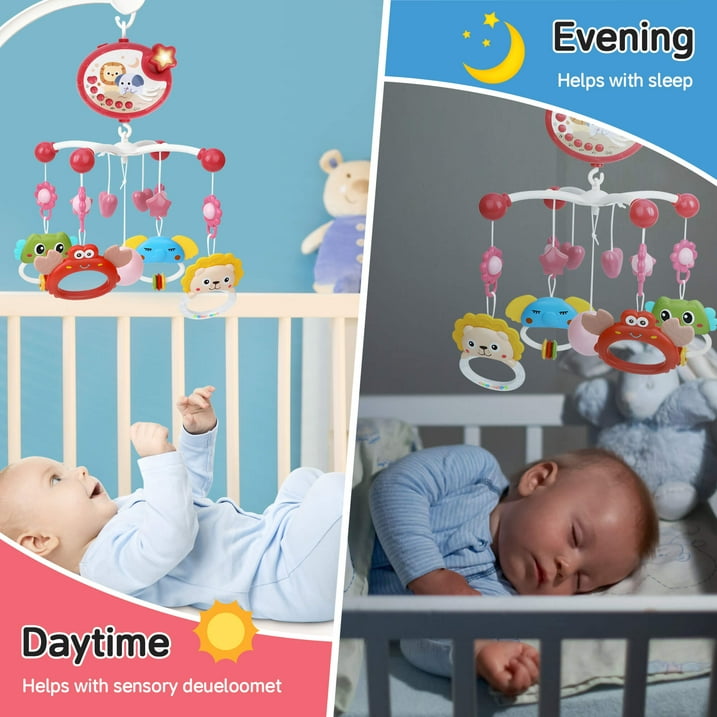 CreWear Crib Mobile with Music and Lights, Baby Mobiles for Cribs, Nursery Musical Mobile for Bassinets Toys Hanging Girls Boys