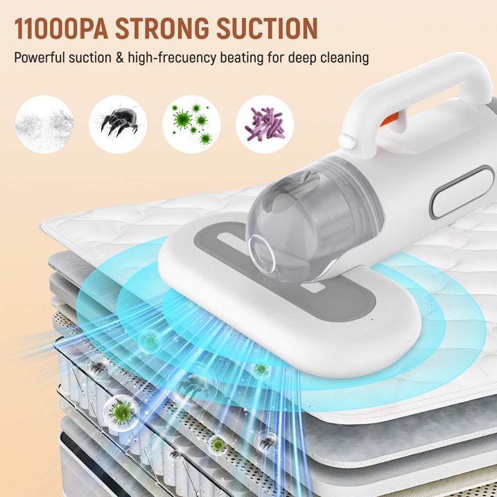 Tidymend Mattress Vacuum Cleaner, Bed Vacuum Cleaner 11Kpa Strong Suction with 253.7nm UV-C Light, Versatile Handheld Vacuums for Bed, Sofa, Couch, Pillow, 400W, Corded