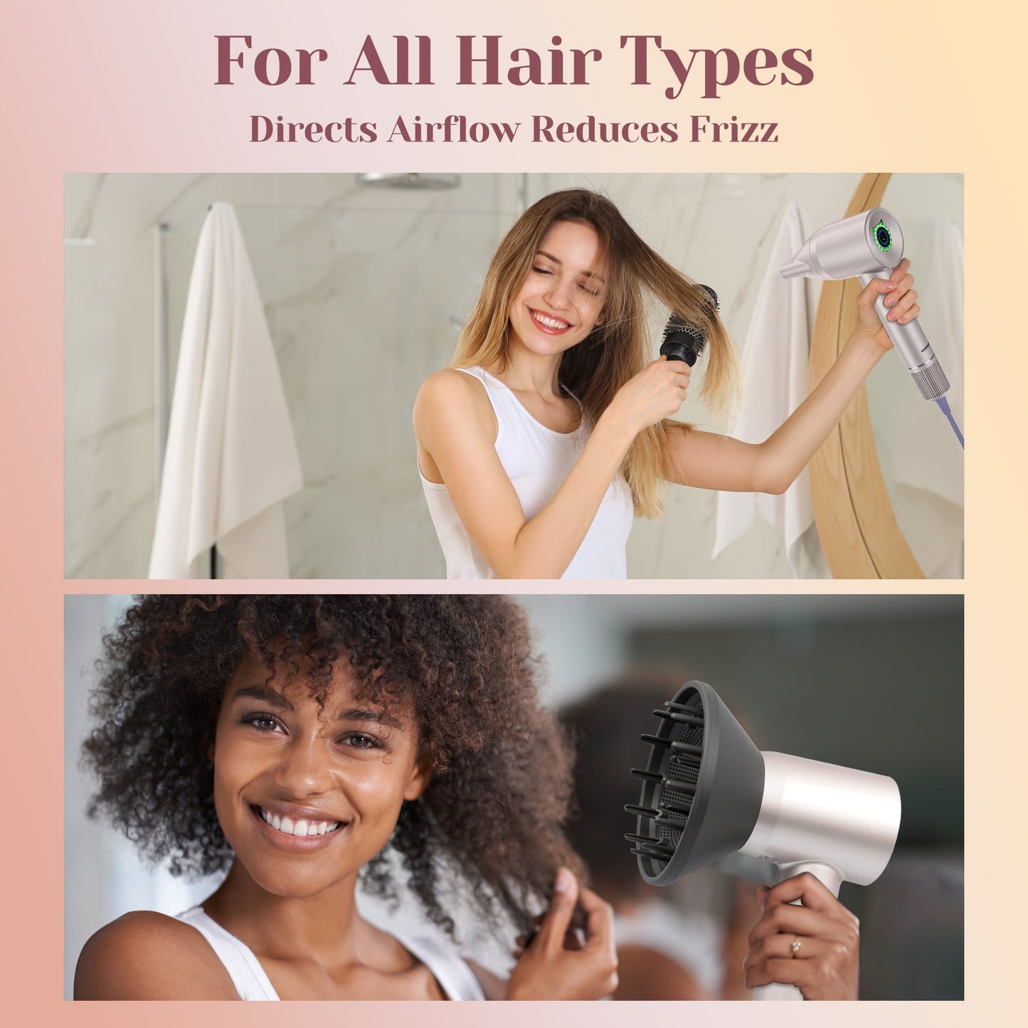 Blunova Hair Dryer, High-Speed Ionic Blow Dryer, Lightweight Hairdryer with Diffuser, Gift Set for Women