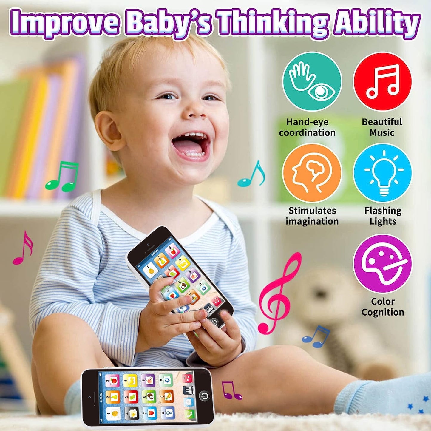 Baby Cell Phone Toy, Baby Phone Toy, Toddler Phone Toy, Kids Smart Phone Toys with Lights & Music, Learning English Education Gift for Baby Boys Girls