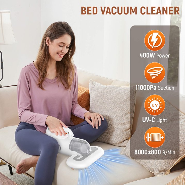 Tidymend Mattress Vacuum Cleaner, Bed Vacuum Cleaner 11Kpa Strong Suction with 253.7nm UV-C Light, Versatile Handheld Vacuums for Bed, Sofa, Couch, Pillow, 400W, Corded