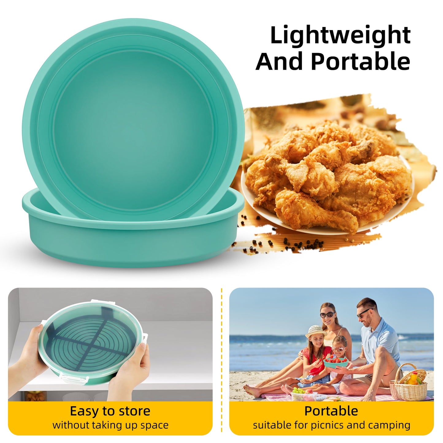 1 Pcs Collapsible Batter Bowl, Mess Free Breading Shaker, Silicone Mixing Bowls with Lids, Green