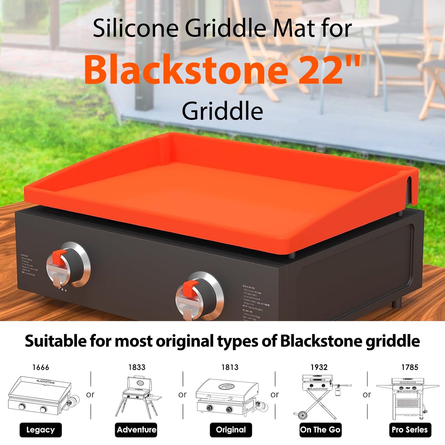 22" Griddle Mat Silicone for Blackstone, Magnetic Protective Cover Mats Blackstone Griddle(Orange)