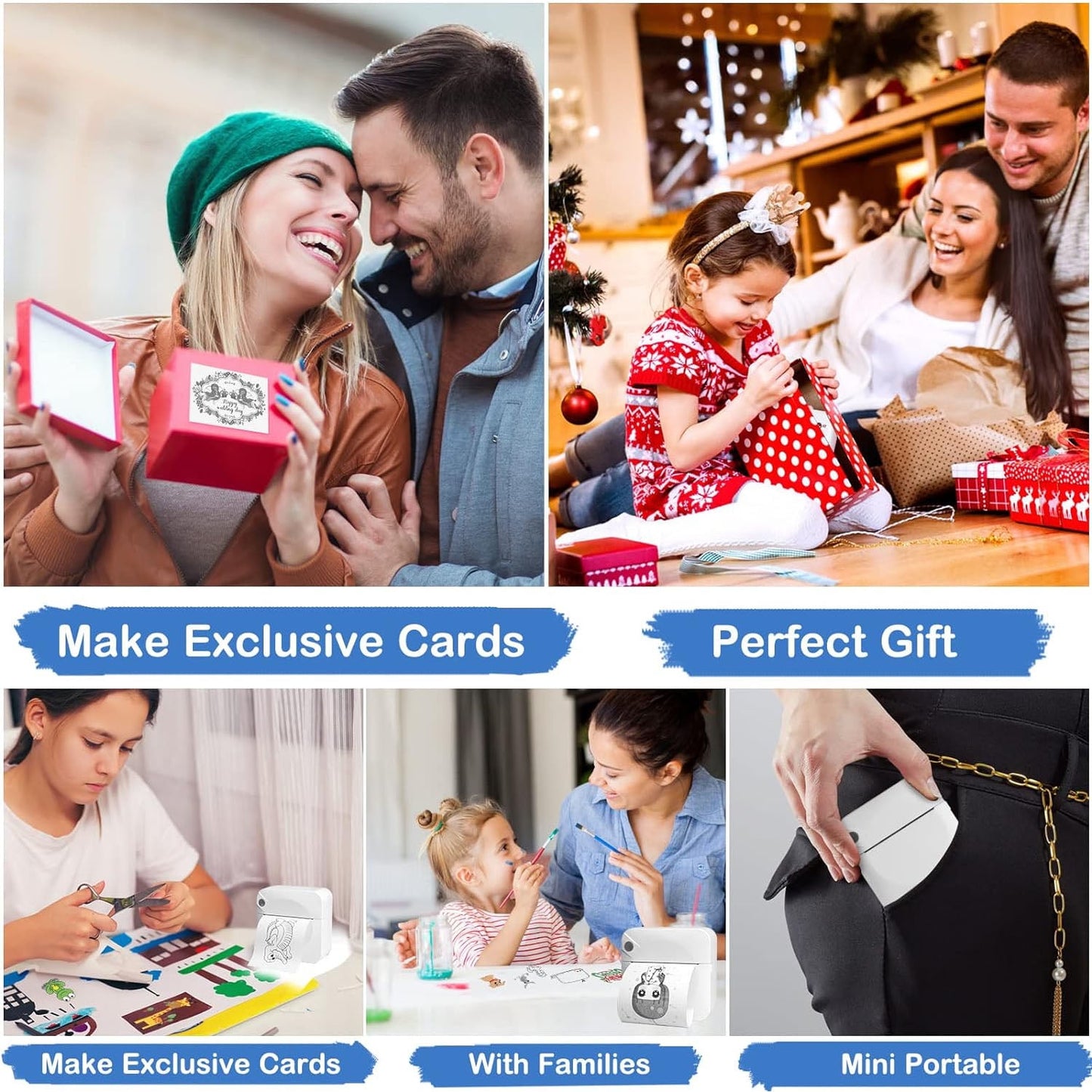 Fixdono Mini Photo Printer, Portable Pocket Thermal Printer with 1 Rolls Paper for iOS Android
