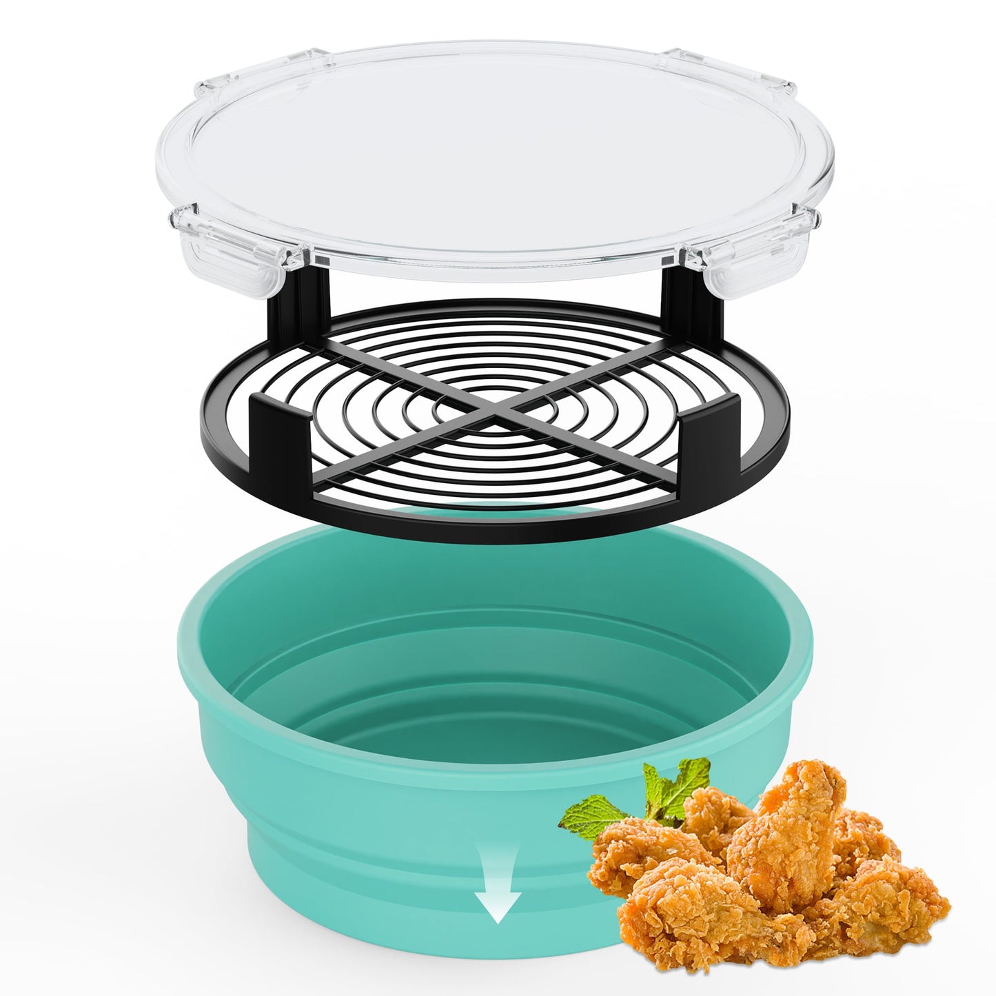 1 Pcs Collapsible Batter Bowl, Mess Free Breading Shaker, Silicone Mixing Bowls with Lids, Green