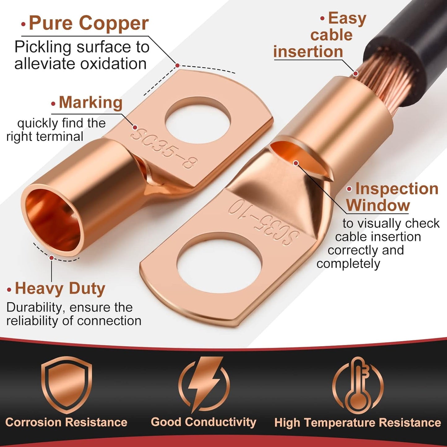 Fixdono 150pcs Battery Cable Ends, Copper Wire Lugs Assortment Kit for Marine Electrical Supplies