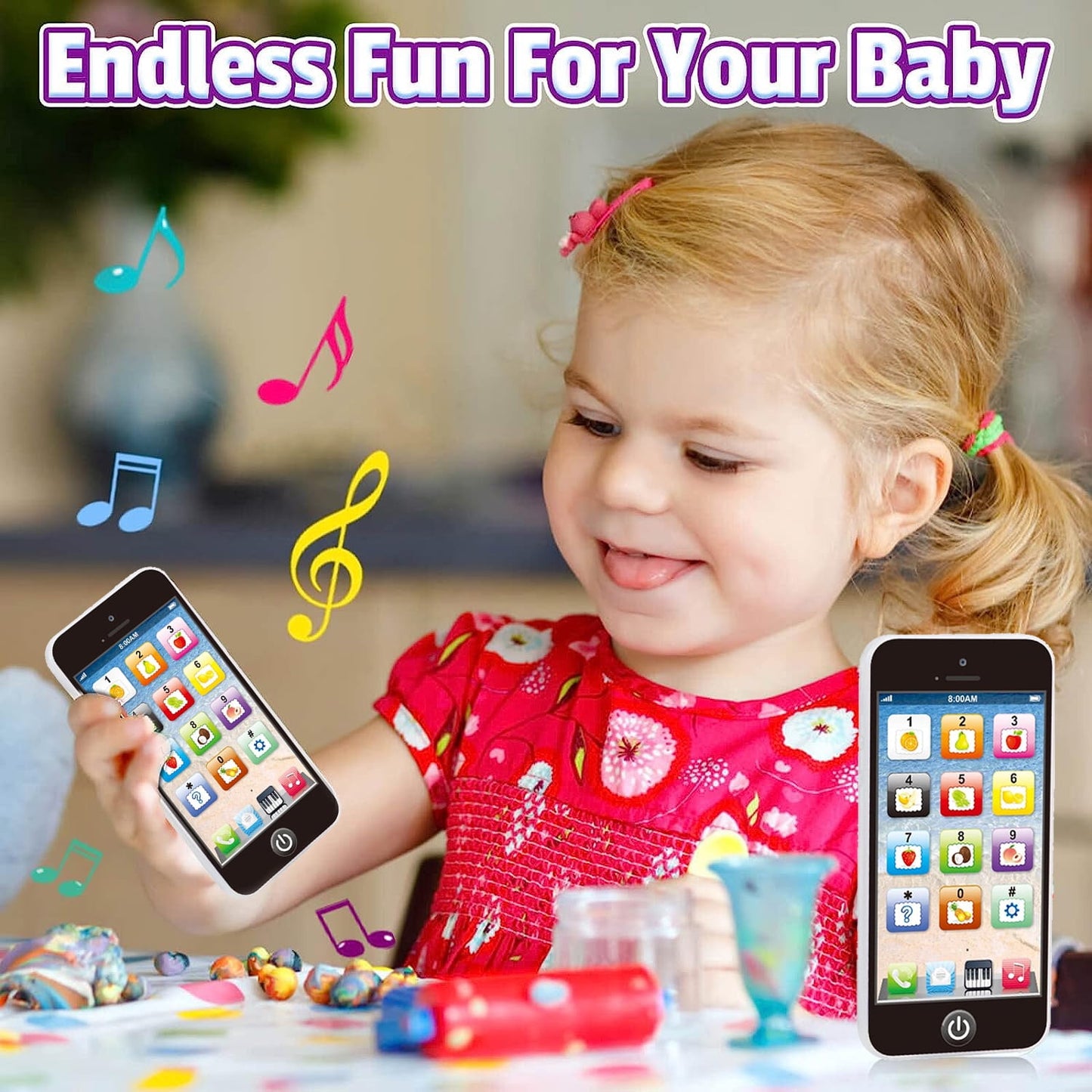 Baby Cell Phone Toy, Baby Phone Toy, Toddler Phone Toy, Kids Smart Phone Toys with Lights & Music, Learning English Education Gift for Baby Boys Girls
