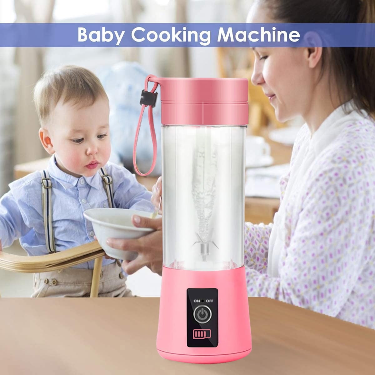 1 Pcs Portable Blender Travel Juicer Smoothie Juicer Cup - four Blades in 3D, Fruit Mixing Machine with 2000mAh USB Rechargeable Batteries