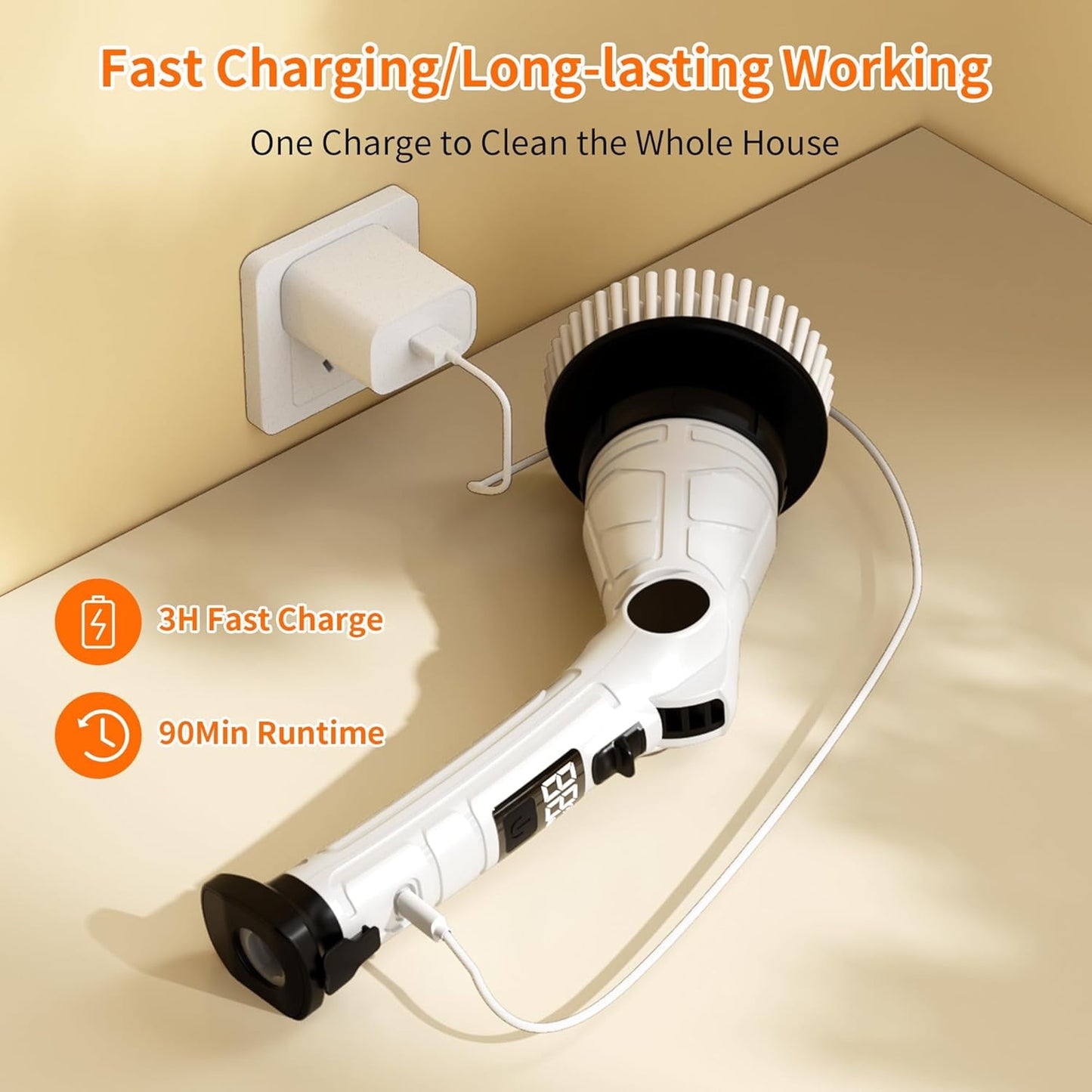 Electric Spin Scrubber, Adjustable Angle & Extension Handle, 3 Speed Mode Power Electric Scrubber for Cleaning, Cordless Shower Cleaning Brush with 8 Brush Heads for Bathroom/Tub/Floor/Tile