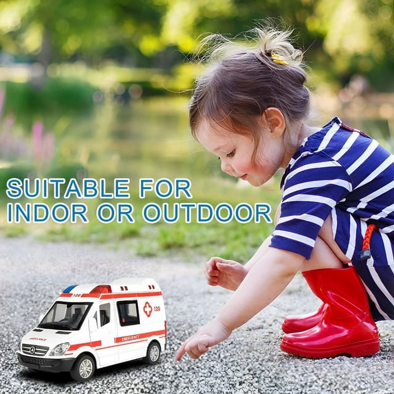 Fixdono Ambulance Toy Car with Light & Siren Sound Effects, Rescue Vehicle Toy for Boys Age 3 and up