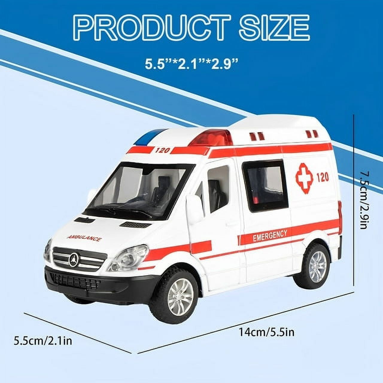 Fixdono Ambulance Toy Car with Light & Siren Sound Effects, Rescue Vehicle Toy for Boys Age 3 and up