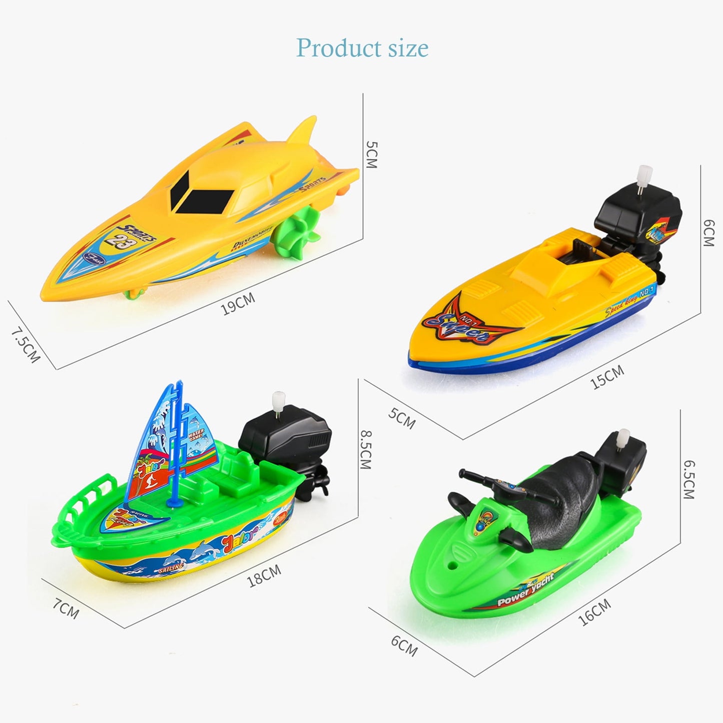 Fixdono Wind-up Boat Bath Toy, 4 Pack Clockwork Boat Bathtub Toy, Children Bathtub Shower Toy for Kids(Random Color)