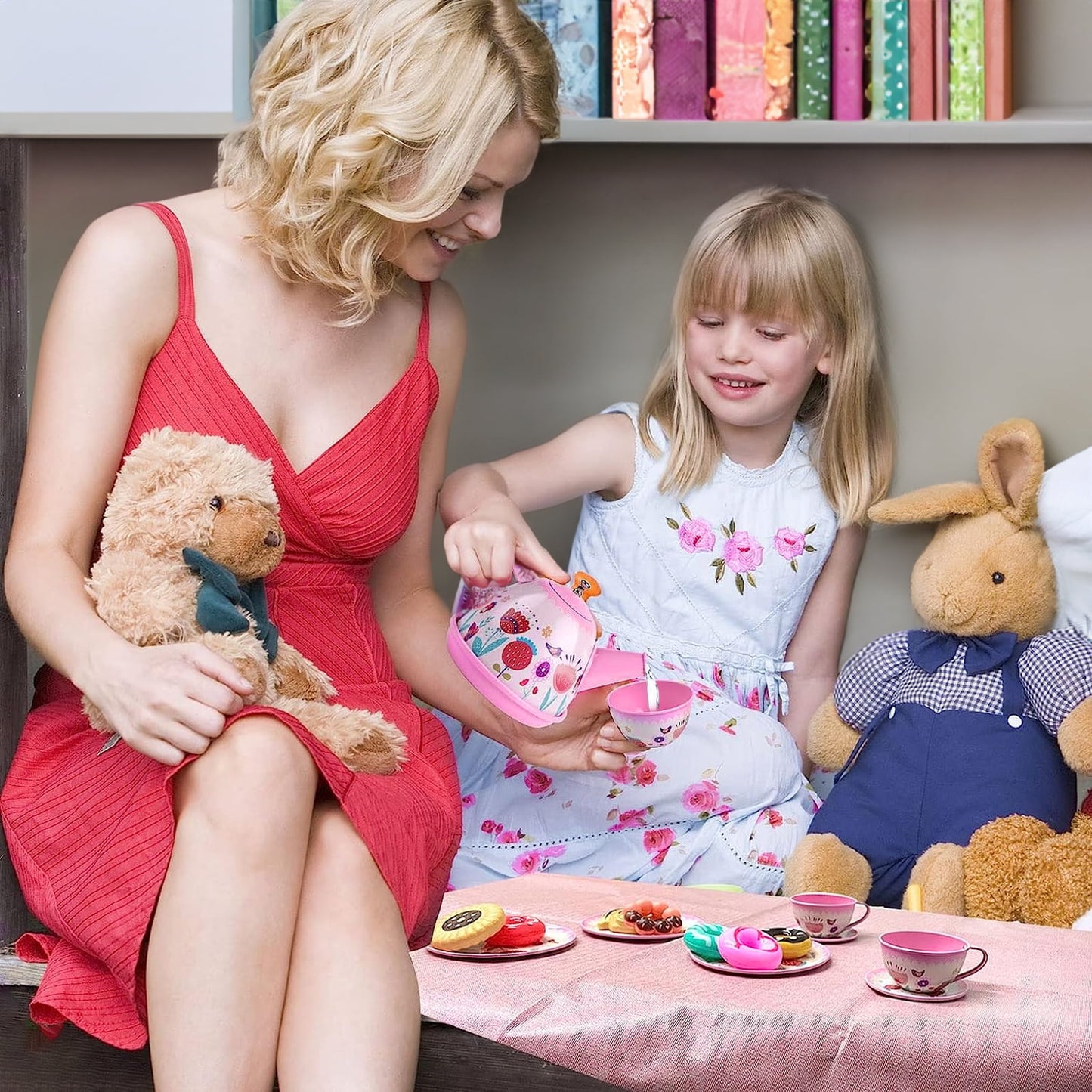 Tea Party Set for Girl, Tea Set for Little Girls, Kids Tea Sets Toys with Carry Case, Teapot, Cup, Mini Role Play Princess Tea Time Pretend Playset Gift for Toddlers Age 3+