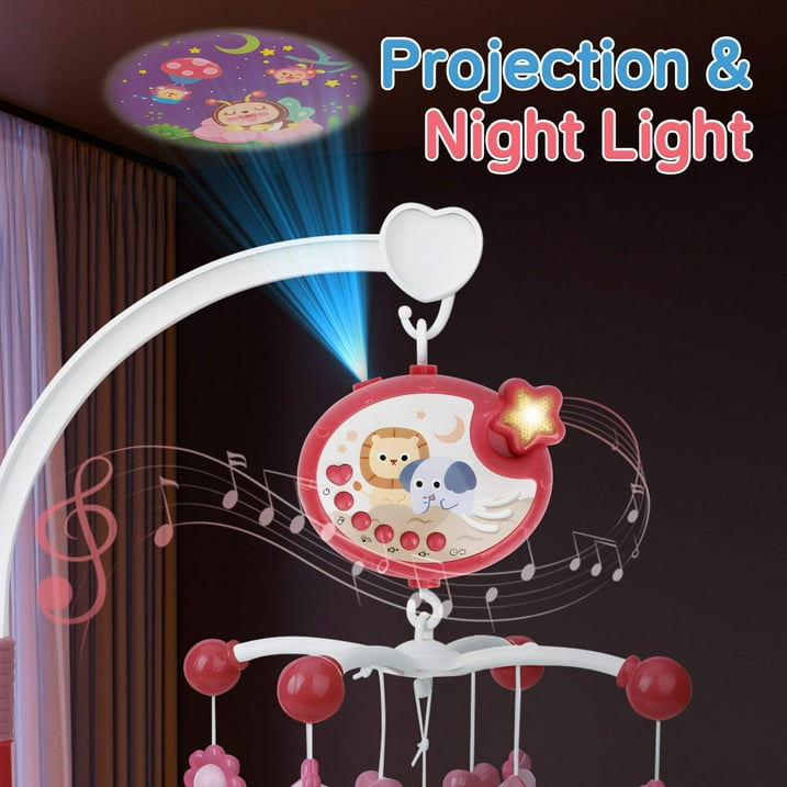 CreWear Crib Mobile with Music and Lights, Baby Mobiles for Cribs, Nursery Musical Mobile for Bassinets Toys Hanging Girls Boys
