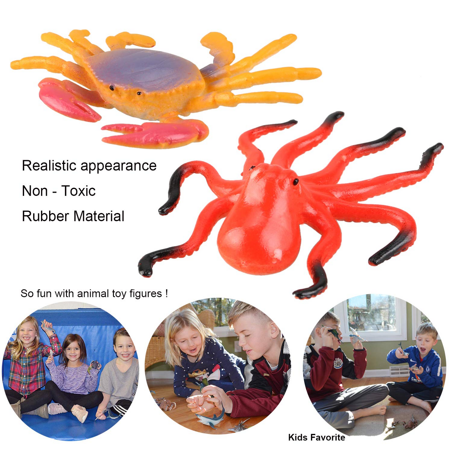 24 Pack Plastic Sea Ocean Animals Figure Sea Creatures Model Toys Set, Baby Bath Toys, Birthday Toys for Kids with Turtle Octopus Shark