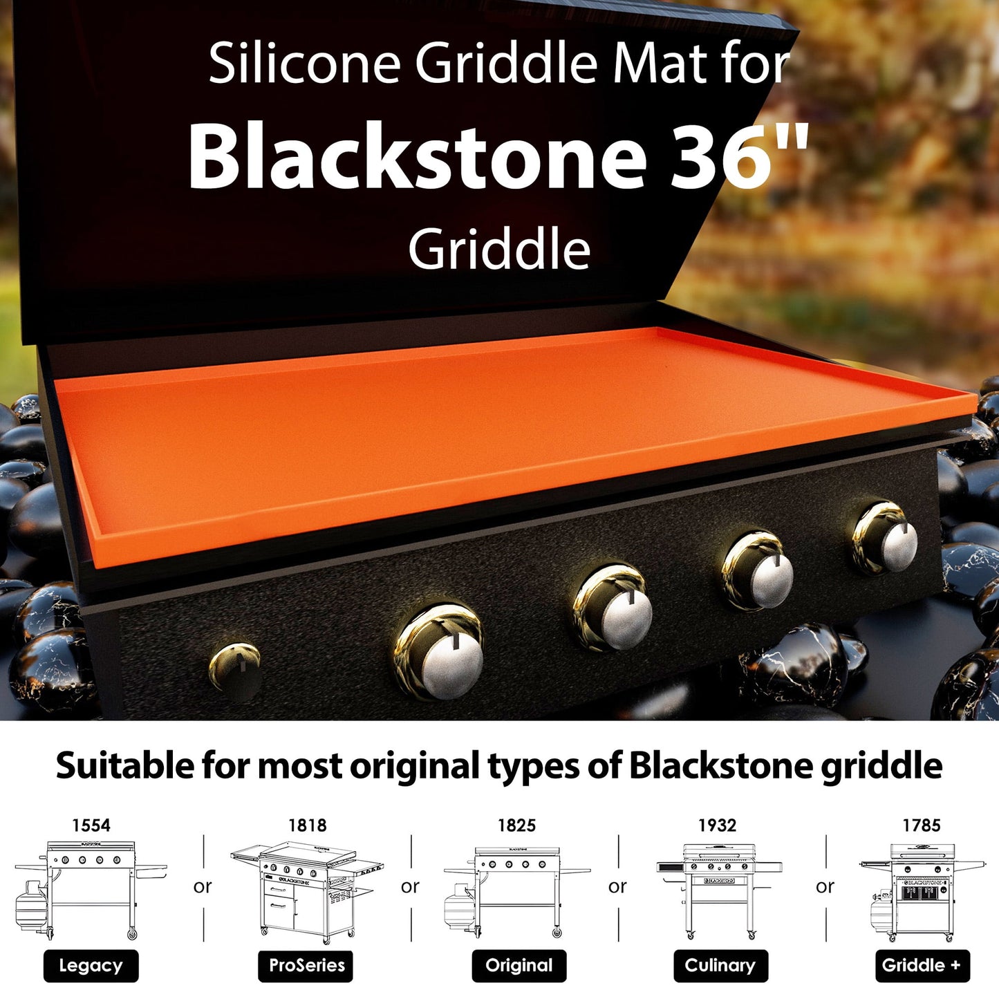Fixdono 36" Silicone Griddle Mat for Blackstone, Full-Edge Protective, Food-Grade Silicone Griddle Cover, Orange