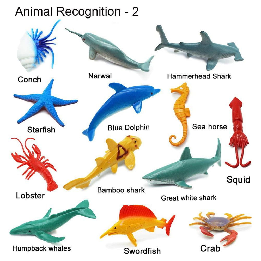 24 Pack Plastic Sea Ocean Animals Figure Sea Creatures Model Toys Set, Baby Bath Toys, Birthday Toys for Kids with Turtle Octopus Shark