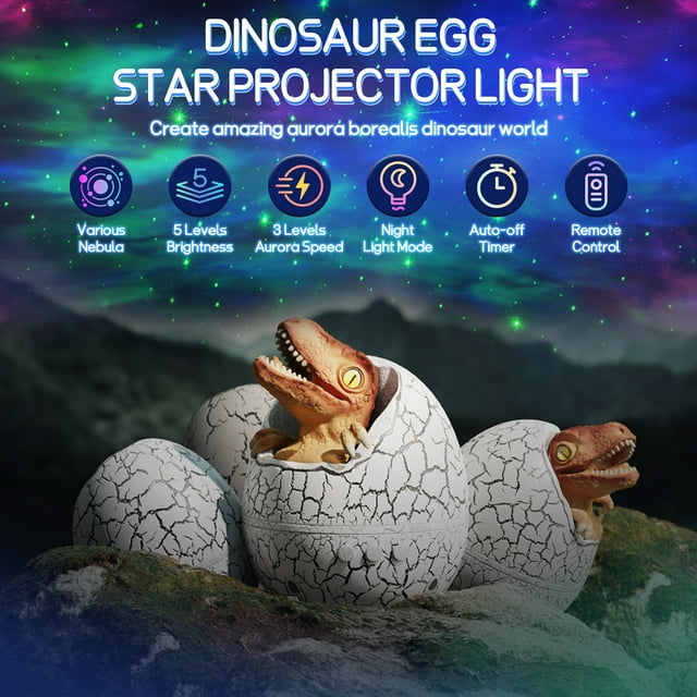 Fixdono Star Projector, LED Galaxy Light with Bt Music, 8 Color Dinosaur Egg Night Light for Kids
