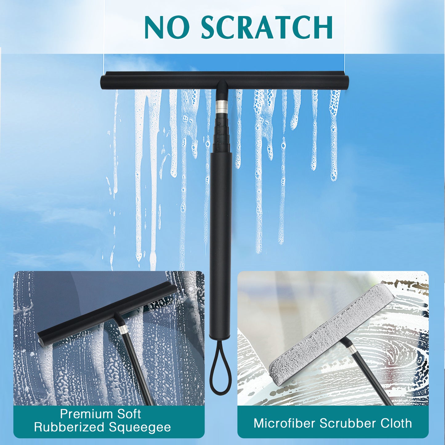 Fixdono Shower Squeegee for Glass Doors, 12-47'' Telescopic Window Squeegee for Shower Glass, Floor, Car Windshield