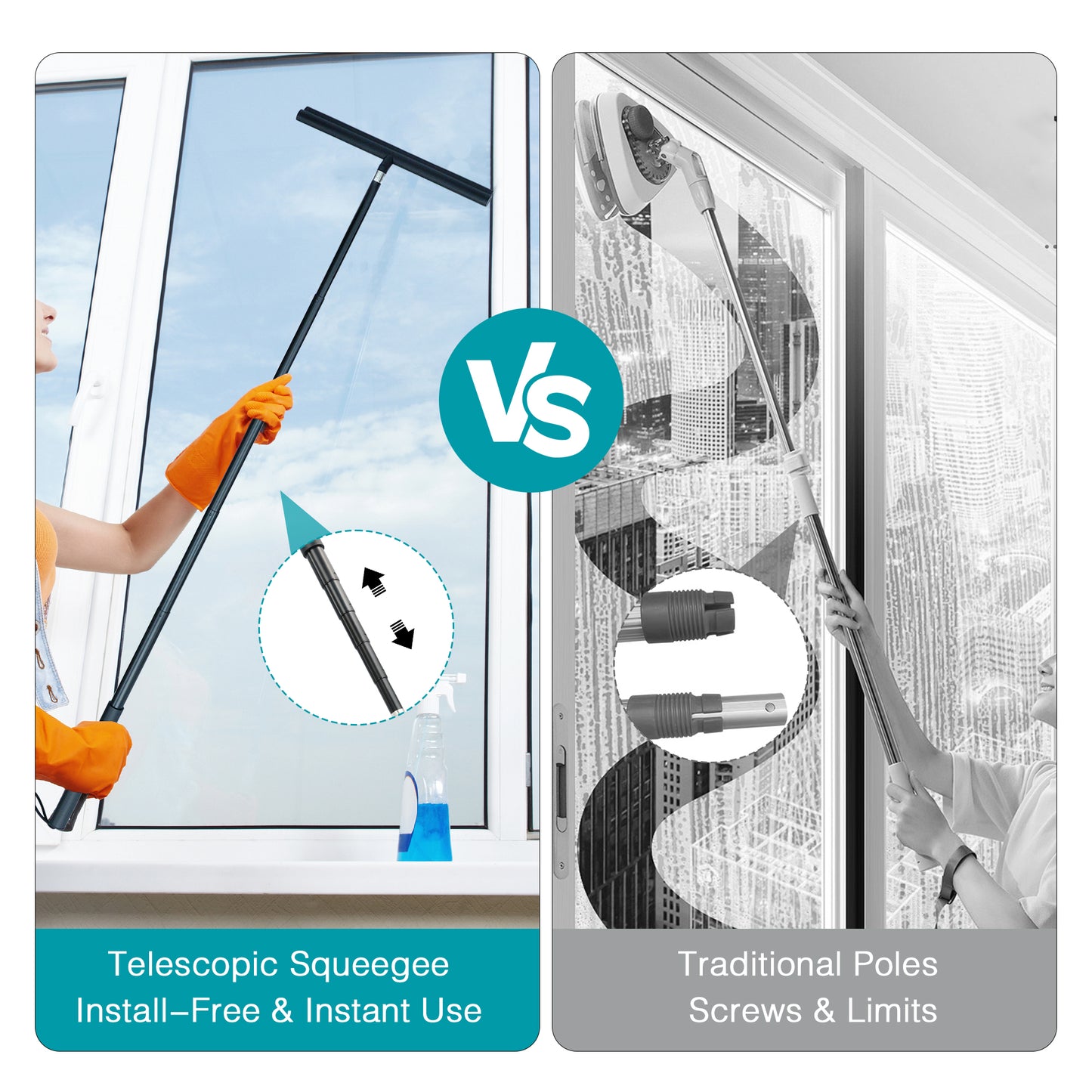 Fixdono Shower Squeegee for Glass Doors, 12-47'' Telescopic Window Squeegee for Shower Glass, Floor, Car Windshield