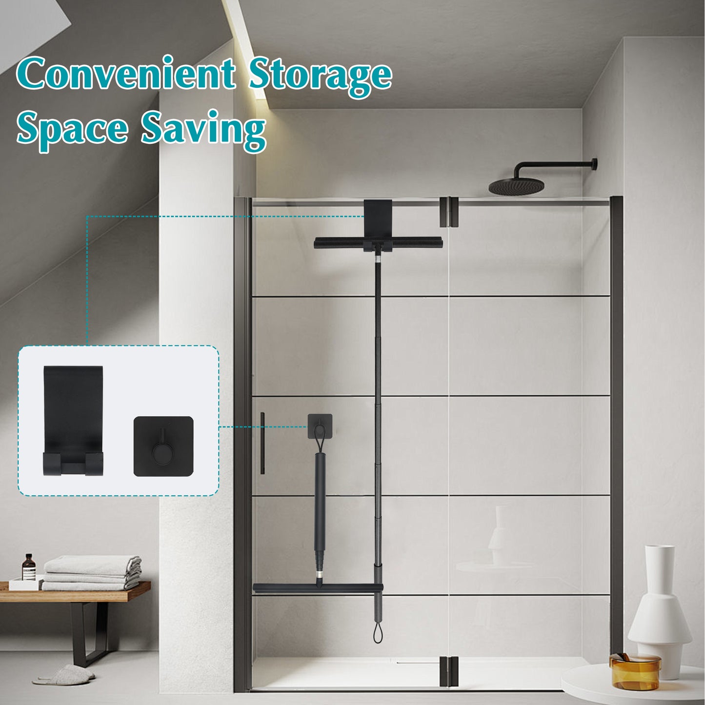 Fixdono Shower Squeegee for Glass Doors, 12-47'' Telescopic Window Squeegee for Shower Glass, Floor, Car Windshield