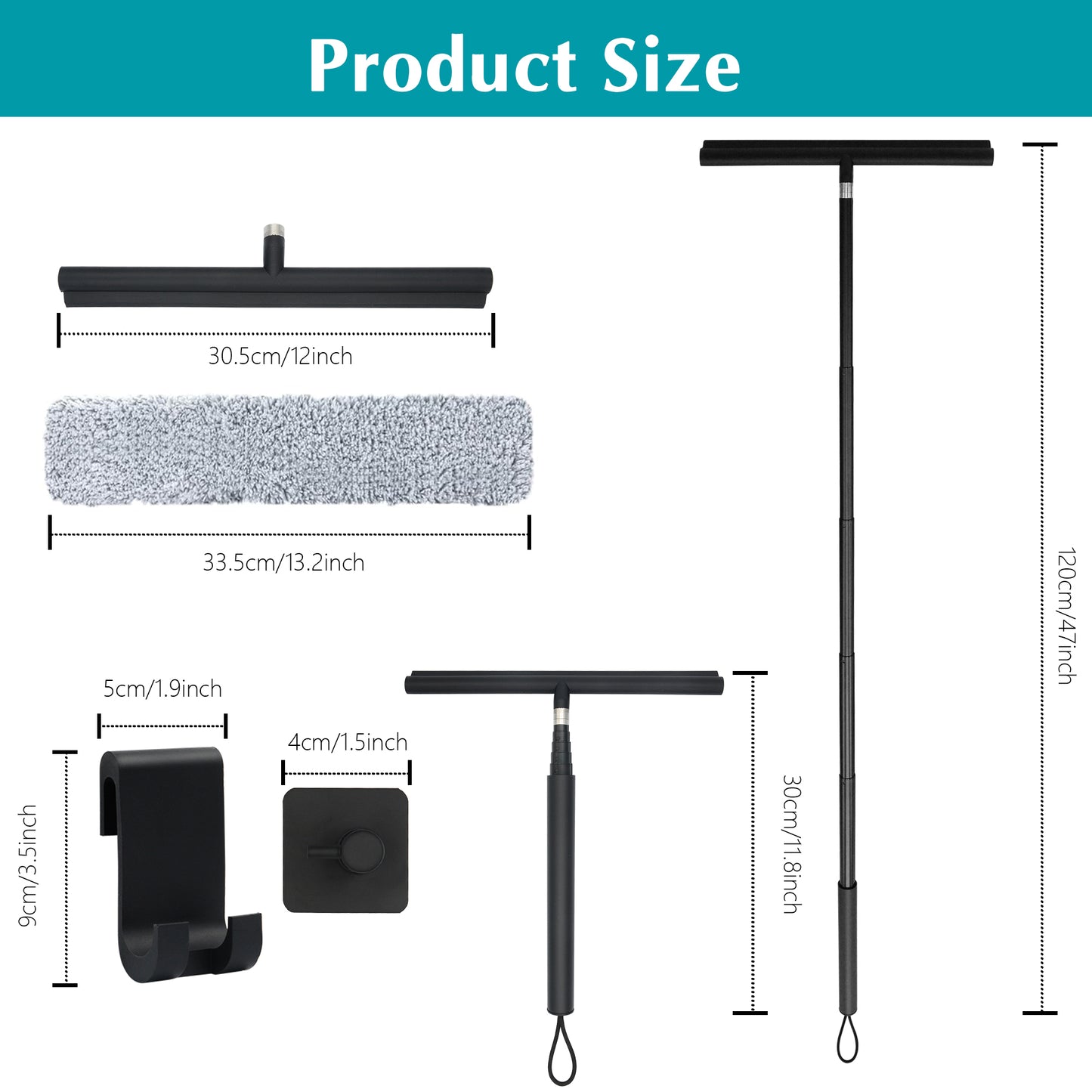 Fixdono Shower Squeegee for Glass Doors, 12-47'' Telescopic Window Squeegee for Shower Glass, Floor, Car Windshield