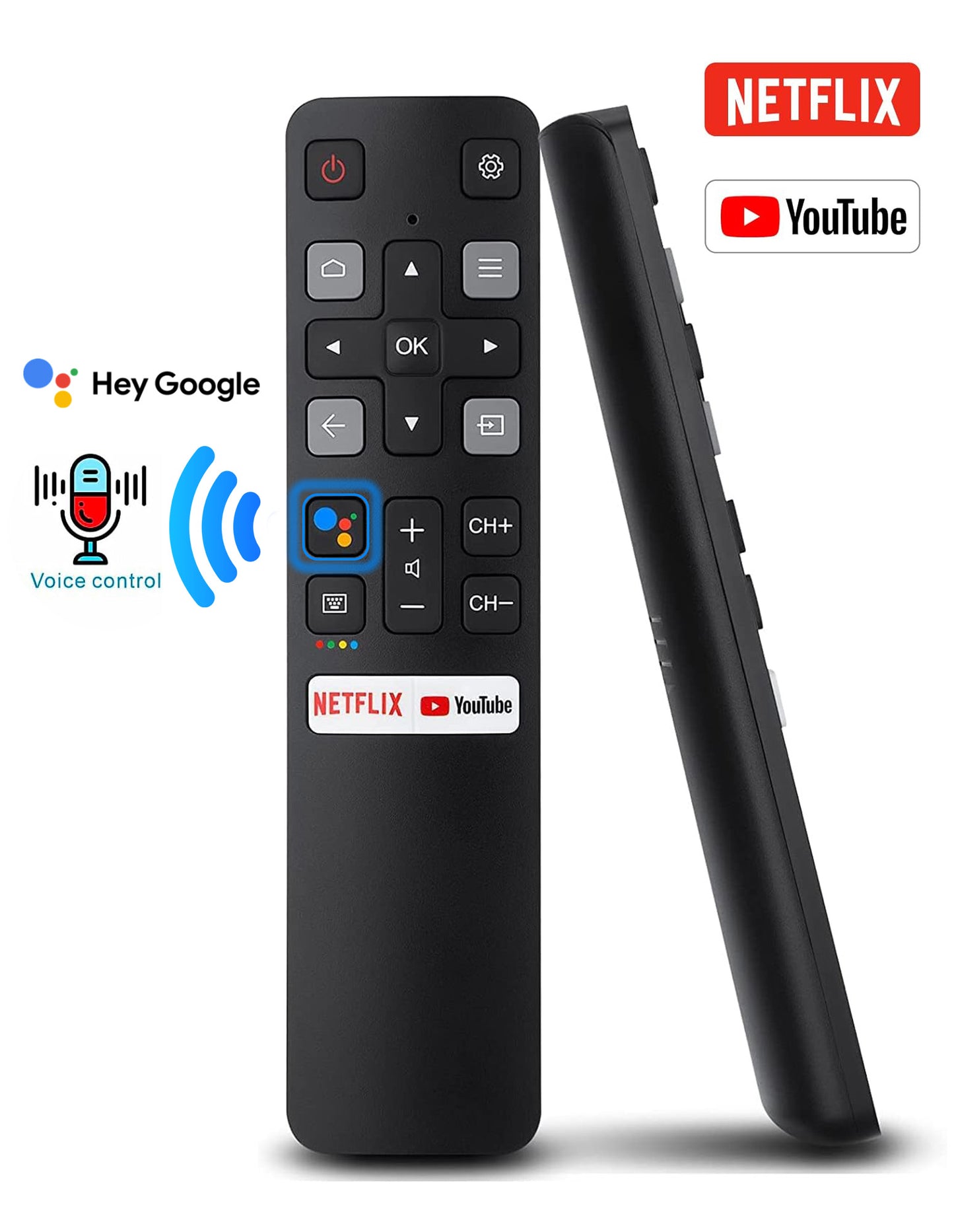 Voice Remote Control for TCL Android TV, Replacement Remote RC802V for TCL TVs with Google Voice Function, Netflix, YouTube Buttons