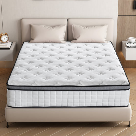 Hillnova 12" Queen Mattress, Euro Top Foam & Pocket Spring Hybrid Mattress in a Box, Plush Comfort, Pressure Relief and Motion Isolation