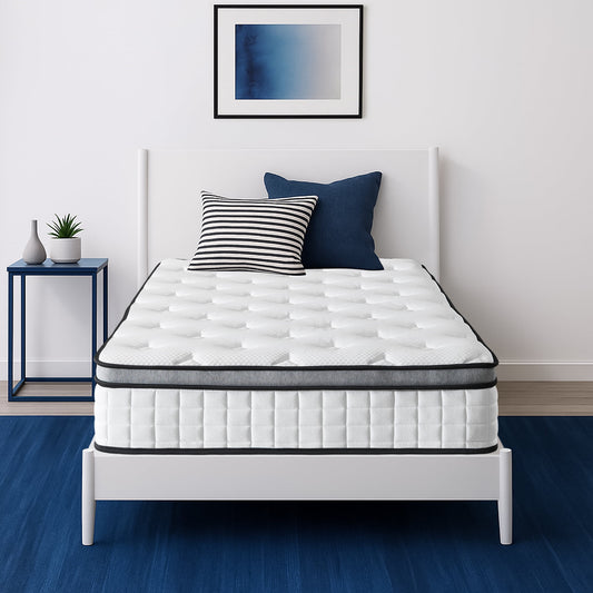 Hillnova 10" Twin Mattress, Euro Top Foam & Pocket Spring Hybrid Mattress in a Box, Plush Comfort, Pressure Relief and Motion Isolation