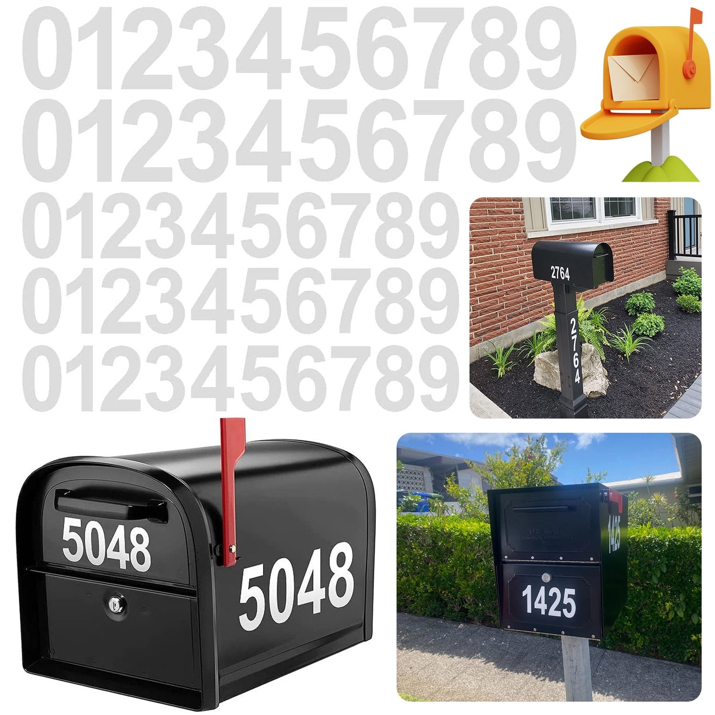 Fixdono Reflective Mailbox Numbers for Outside, 5 Sets Waterproof Mailbox Numbers Stickers for Mailbox, Door, Garbage Bins, Self Adhesive
