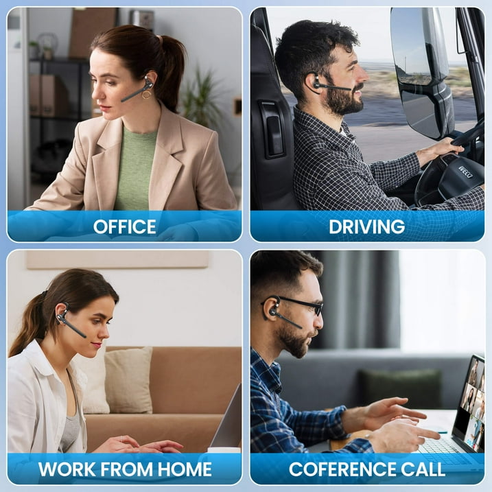 CreWear Bluetooth Headset, Wireless Bluetooth Earpiece with 500mAh Charging Case, Hand-Free Noise Canceling Headphones for Computer Trucker Office