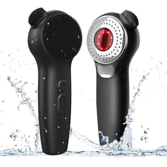 Facial Cleansing Brush, Silicone Face Scrubber Thermal Massage, Electric Face Scrubber with Nose Scrubber for Women Men, Waterproof Rechargeable Face Scrub Brush, Black
